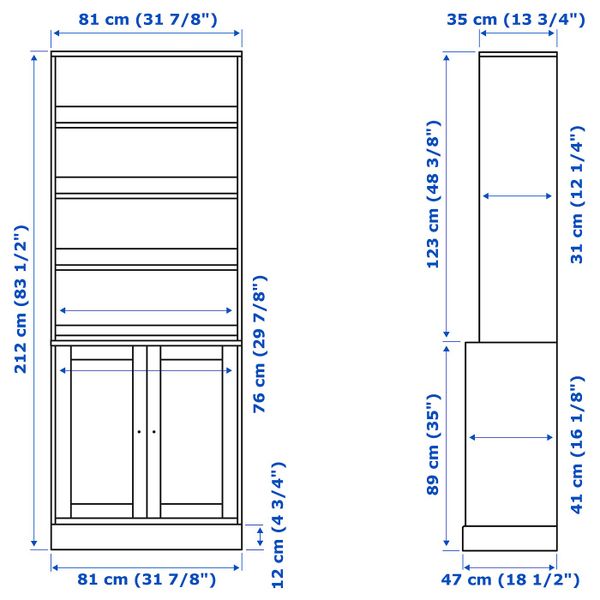 Комбинация для хранения, белый 81x47x212 см IKEA HAVSTA ХАВСТА 692.660.02 - схема-чертеж с размерами