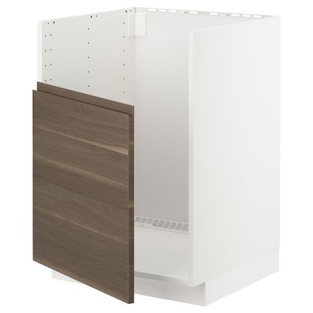Шкаф под мойку БРЕДШЁН, белый/Воксторп под грецкий орех 60x60 см IKEA METOD МЕТОД 294.473.16