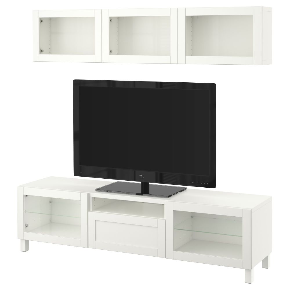 Шкаф для ТВ, комбинированный, стекляные дверцы БЕСТО, Ханвикен, Синдвик белый прозрачное стекло (180x20/40x166 см) - фото 1