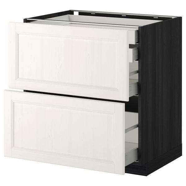 Напольный шкаф 2 фронтальные панели, 2 нижних, 1 средний, 1 высокий ящик МЕТОД / МАКСИМЕРА, черный, Лаксарби белый - фото 1
