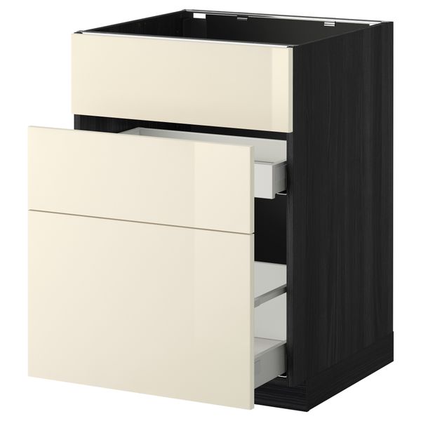 Напольный шкаф под мойку + 3 фронтальных панели, 2 ящика МЕТОД / МАКСИМЕРА, черный, Рингульт кремовый - схема-чертеж с размерами