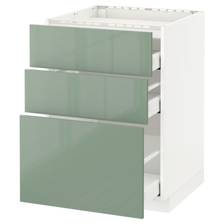 Напольный шкаф, 3 фронтальных панели/3ящика, белый, Калларп светло-зеленый, 60x60 см IKEA МЕТОД / МАКСИМЕРА 992.459.18