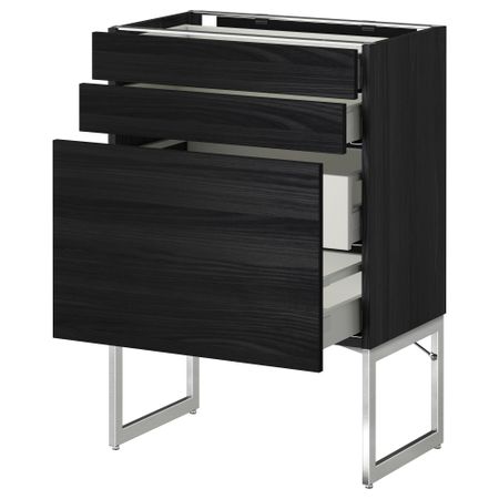Напольный шкаф 3 фронтальных панели, 2 нижних, 2 средних ящика МЕТОД / МАКСИМЕРА, черный, Тингсрид черный