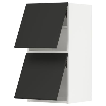 Навесной горизонтальный шкаф, 2 двери, 40x80 см, белый, Kungsbacka антрацит IKEA METOD МЕТОД 993.945.93