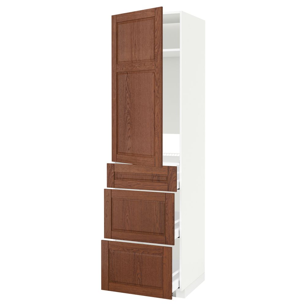 Высокий шкаф для холодильника, с дверцами, 3 ящика МЕТОД / МАКСИМЕРА, белый, Филипстад коричневый (60x60x220 см) - схема-чертеж с размерами