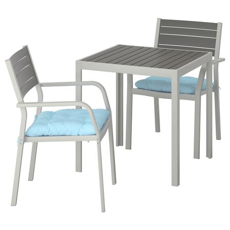 Садовый стол и 2 легких кресла, темно-серый/Куддарна голубой 71x71x73 см IKEA SJÄLLAND ШЭЛЛАНД 792.914.78