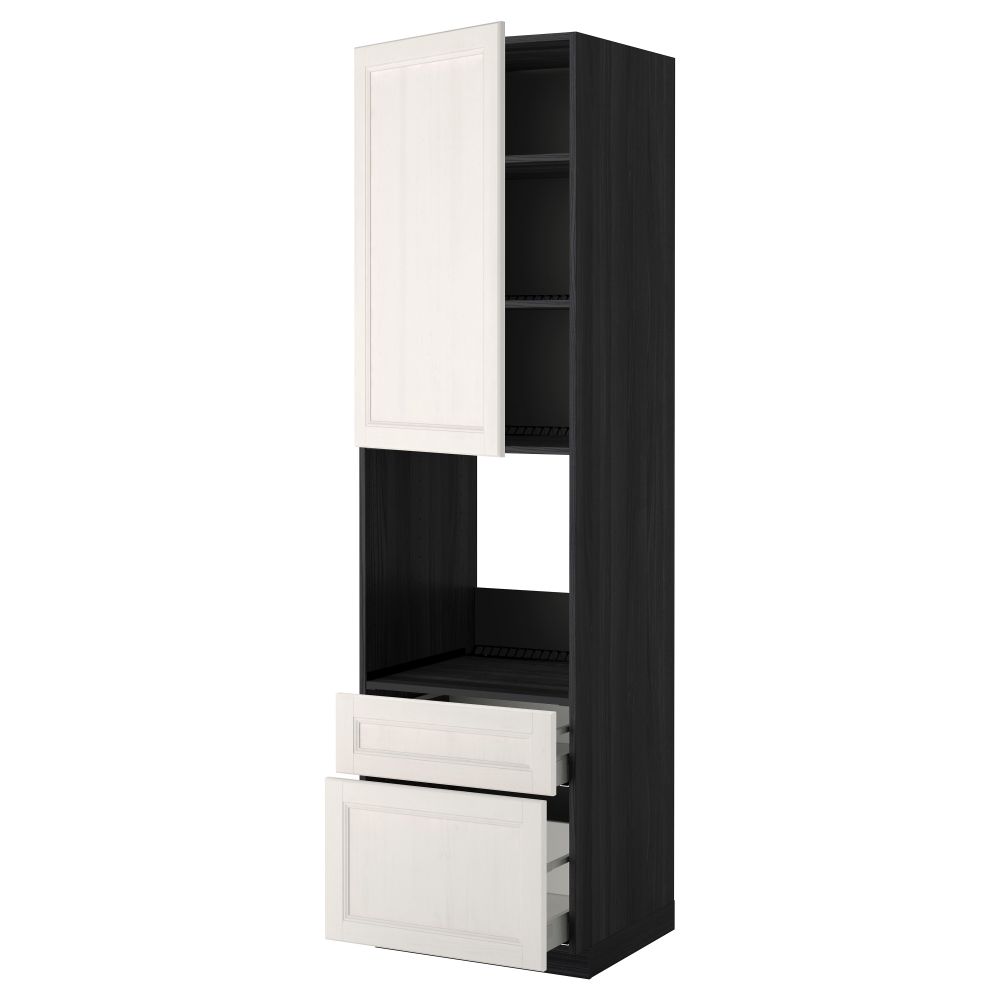 Высокий шкаф для духовки + дверь, 2 ящика МЕТОД / МАКСИМЕРА, черный, Лаксарби белый - фото 1