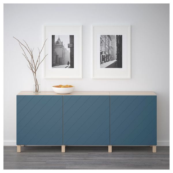 Комбинация для хранения с дверцами БЕСТО, под беленый дуб, Халлставик темно-синий (180x40x74 см) - фото 2