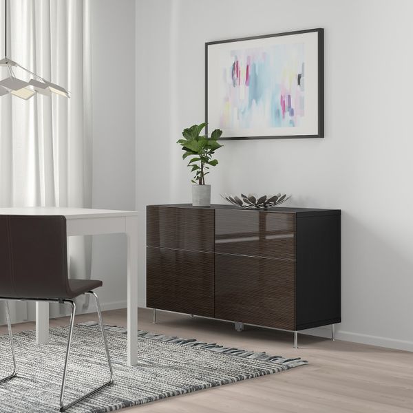 Комбинация для хранения с дверцами/ящ, черно-коричневый/СЕЛЬСВ/СТАЛЛАРП глянцевый, коричневый 120x40x74 см IKEA БЕСТО 292.684.61 - фото 2