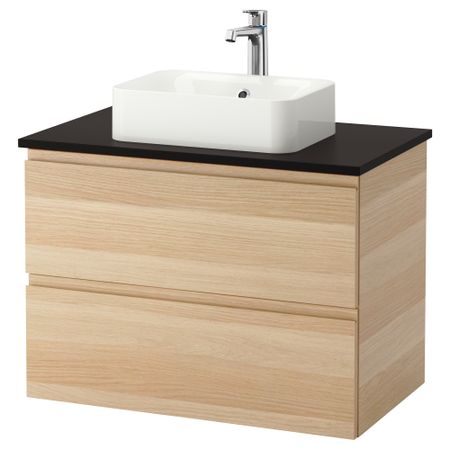 Шкаф со столешницей 45x32 раковина ГОДМОРГОН/ТОЛКЕН / ХОРВИК, под беленый дуб, антрацит (82x49x72 см)