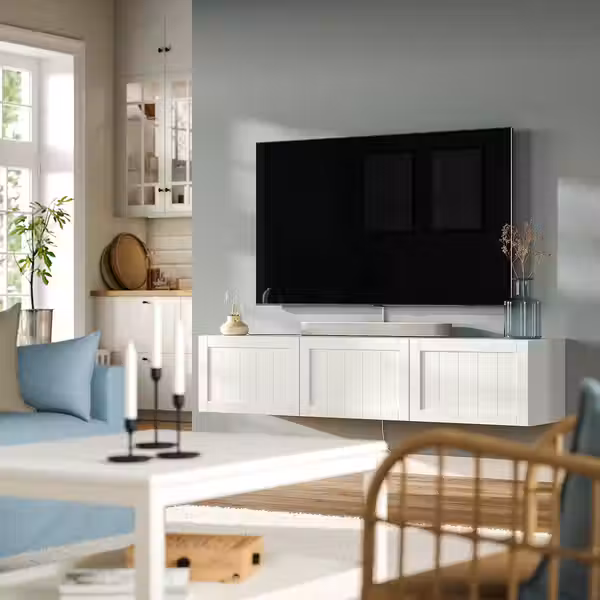 BESTÅ Тумба под ТВ, с дверцами - белый/пипмакаре белый 180x42x38 см - фото 2