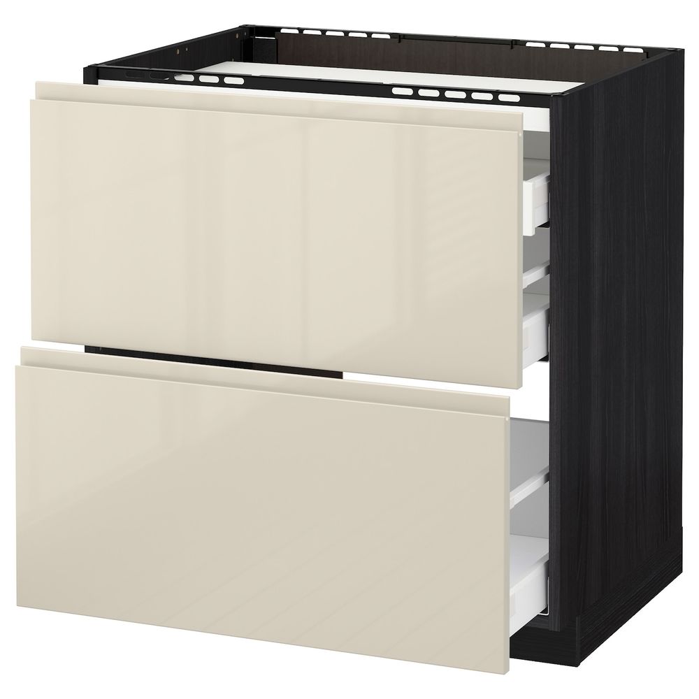 Напольный шкаф, 2 фронтальных панели, 3 ящика, черный, Воксторп глянцевый светло-бежевый 80x60 см IKEA МЕТОД 992.384.23 - схема-чертеж с размерами
