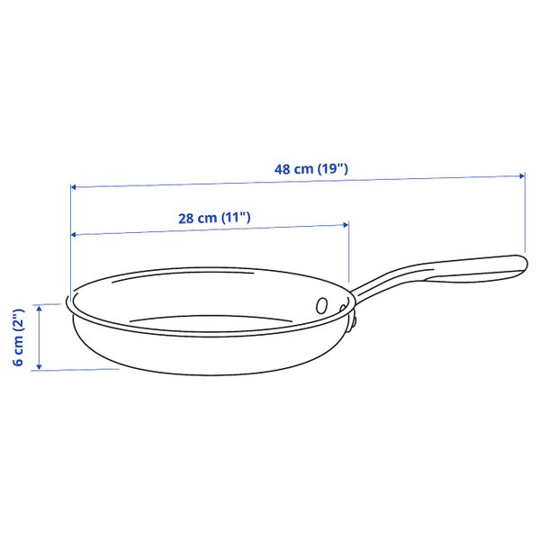 Сковорода, нержавеющая сталь/серый 28 см IKEA SENSUELL СЕНСУЭЛЛ 203.792.46 - схема-чертеж с размерами