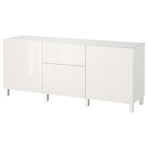 Комбинация для хранения с дверцами, ящиками БЕСТО, белый, Сельсвикен глянцевый/белый (180x42x74 см) - фото 1