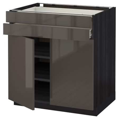 Напольный шкаф, 2 дверцы, 2 ящика МЕТОД / ФОРВАРА, черный, Рингульт серый (80x60 см)