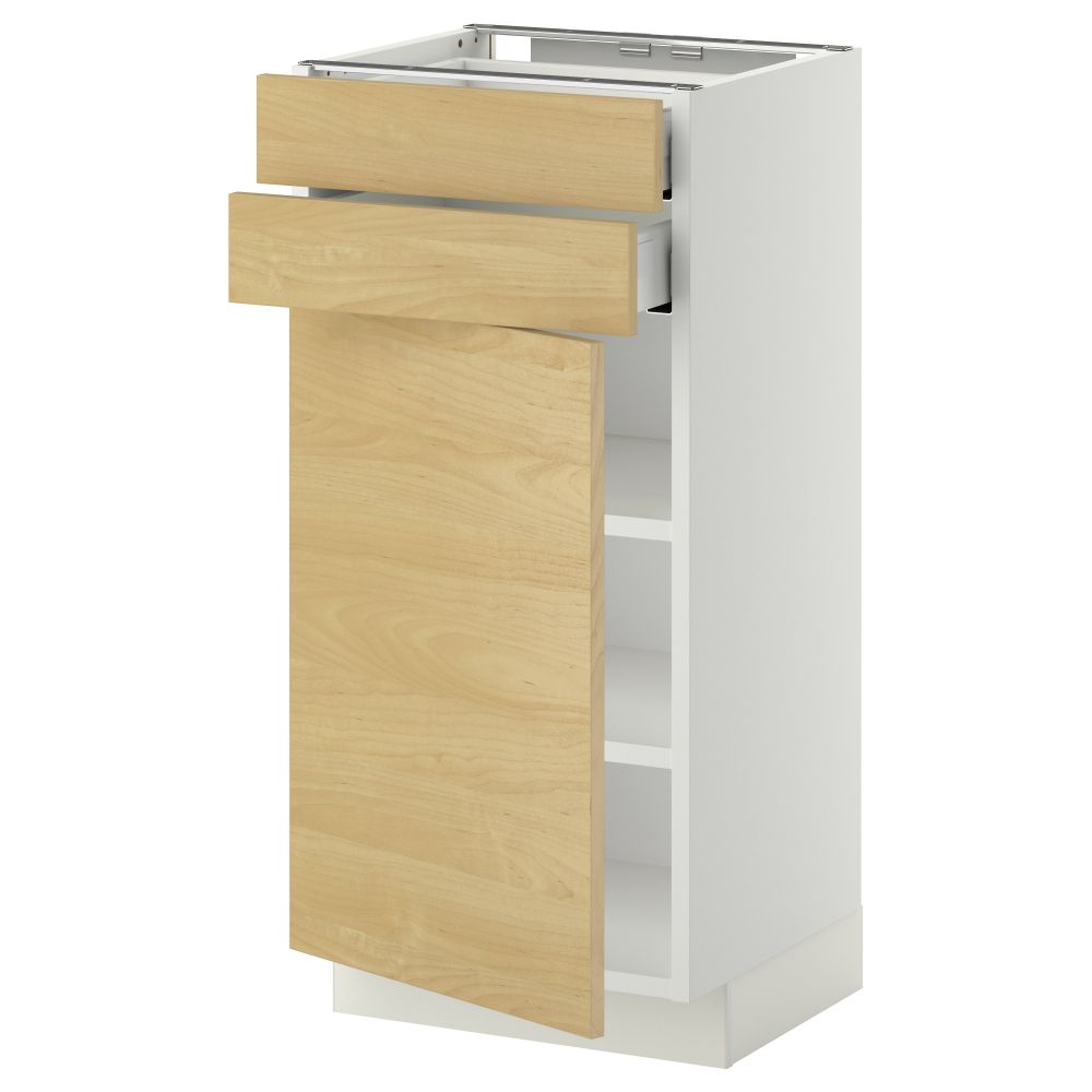 Напольный шкаф с дверцей, 2 ящиками МЕТОД / МАКСИМЕРА, белый, Тингсрид береза - схема-чертеж с размерами