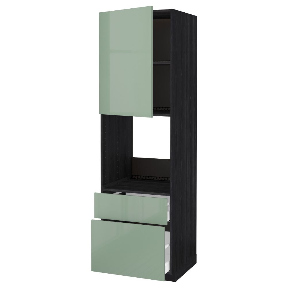 Высокий шкаф для/дхвк+двр/2фрнт/1срд/1 встроенный ящик МЕТОД / МАКСИМЕРА, черный, Калларп светло-зеленый - схема-чертеж с размерами