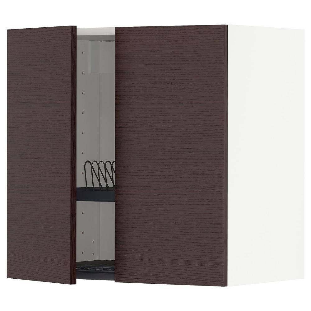 Навесной шкаф с посудной сушилкой, 2 дверец, белый Аскерсунд/темно-коричневый под ясень 60x60 см IKEA METOD МЕТОД 593.333.56 - фото 1