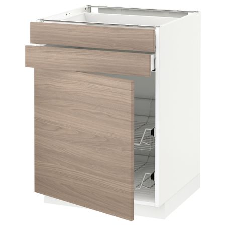 Напольный шкаф, дверца, 2 ящика, проволочных корзин МЕТОД / МАКСИМЕРА, белый, Брокхульт светло-серый