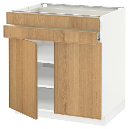 Напольный шкаф, 2 дверцы, 2 ящика МЕТОД / ФОРВАРА, белый, Экестад дуб (80x60 см)