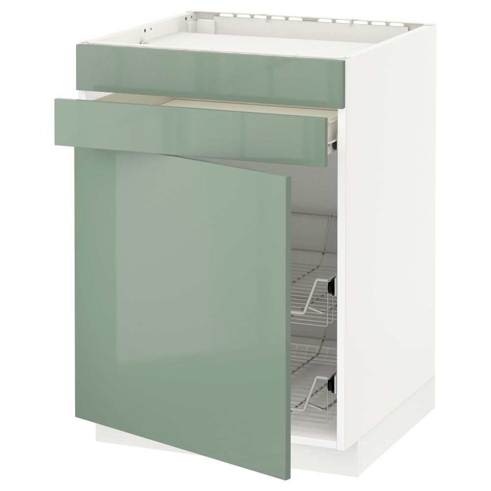 Напольный шкаф для варочной панели, ящик, 2 проволочных корзины МЕТОД / ФОРВАРА, белый, Калларп светло-зеленый (60x60 см) - фото 1