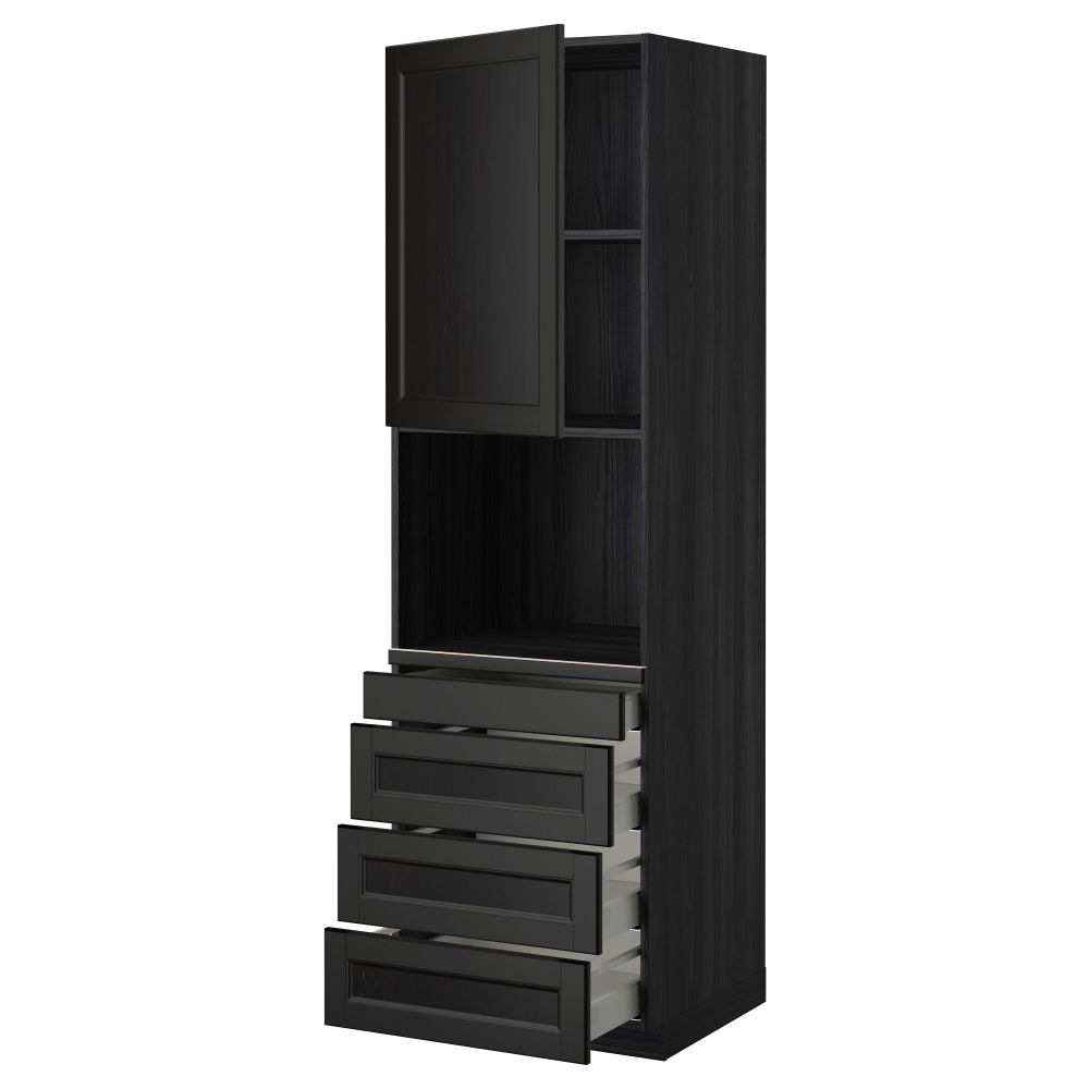 Высокий шкаф для комбинированния СВЧ, 4 ящика МЕТОД / МАКСИМЕРА, черный, Лаксарби черно-коричневый - схема-чертеж с размерами