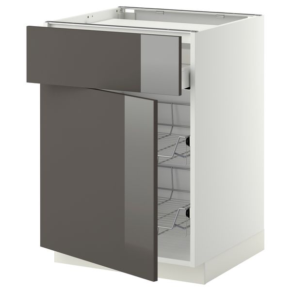 Напольный шкаф для варочной панели, ящик, 2 проволочных корзины МЕТОД / МАКСИМЕРА, белый, Рингульт серый (60x60 см) - фото 1