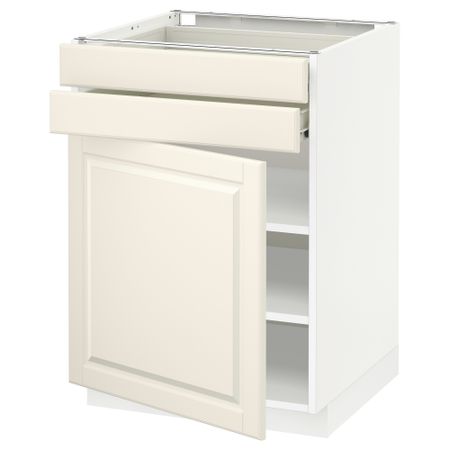 Напольный шкаф с дверцей, 2 ящиками МЕТОД / ФОРВАРА, белый, Будбин белый с оттенком