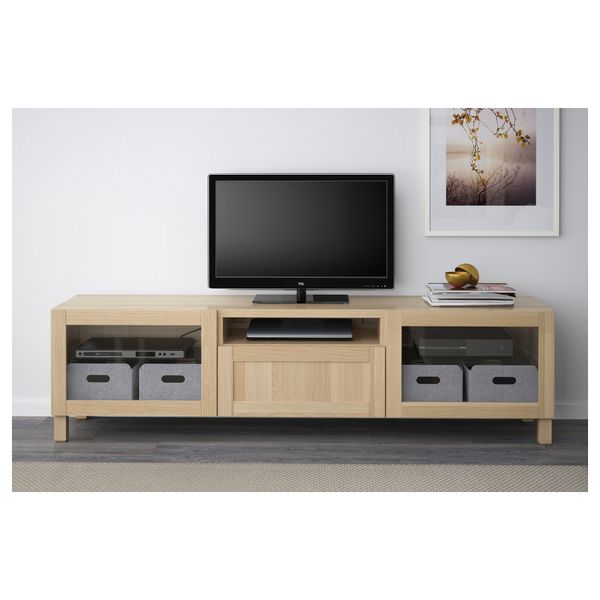 Тумба под ТВ БЕСТО, Ханвикен, Синдвик под беленый дуб, прозрачное стелко (180x40x48 см) - фото 2