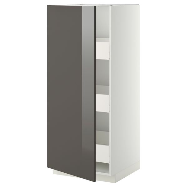 Высокий шкаф с ящиками МЕТОД / МАКСИМЕРА, белый, Рингульт серый - фото 1