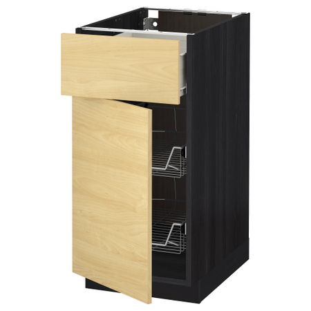 Напольный шкаф с проволочной корзиной, ящиком, дверью МЕТОД / ФОРВАРА, черный, Тингсрид береза