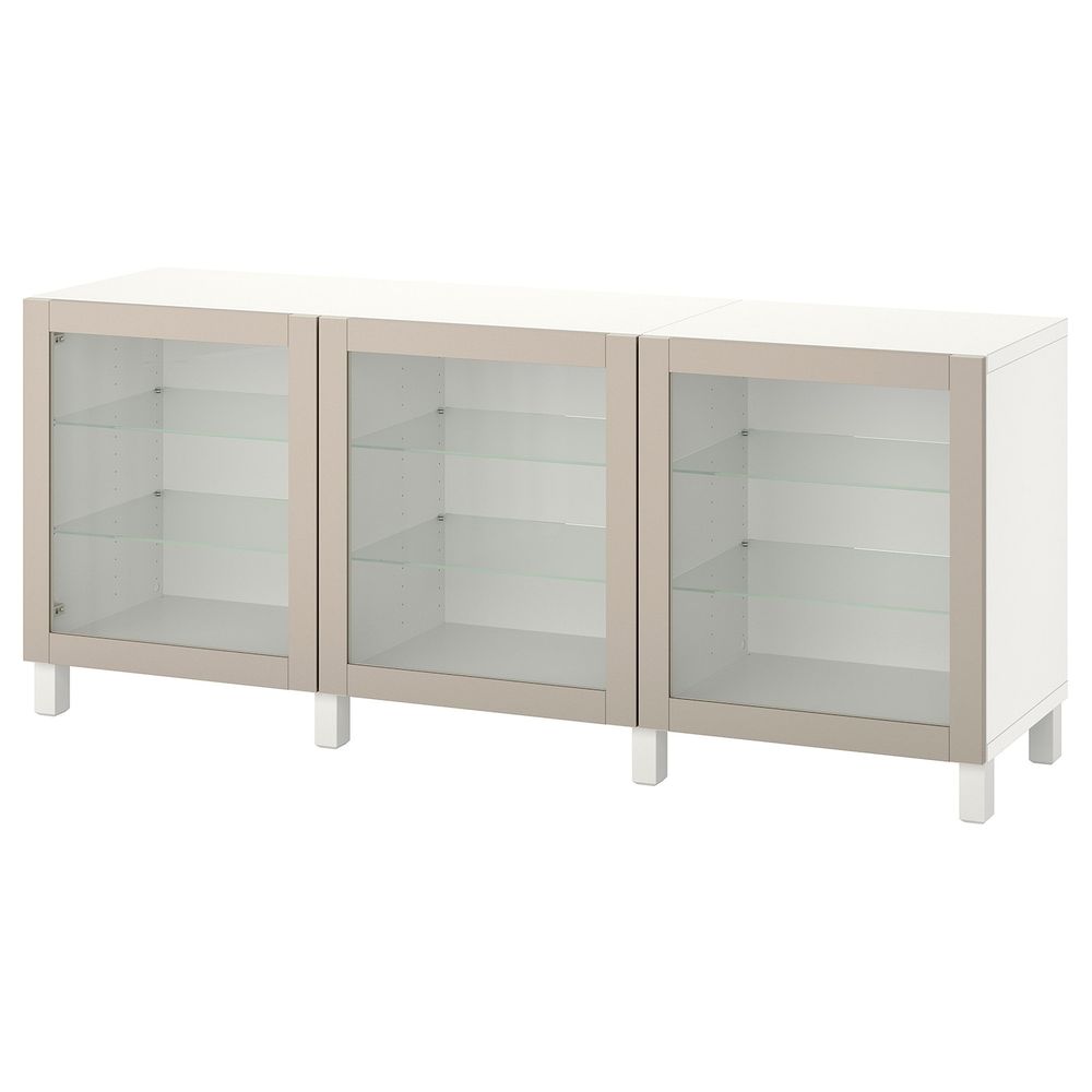 Комбинация для хранения с дверцами, белый синдвик/стуббарп/светлый серо-бежевый прозрачное стекло 180x42x74 см IKEA BESTÅ БЕСТО - фото 1