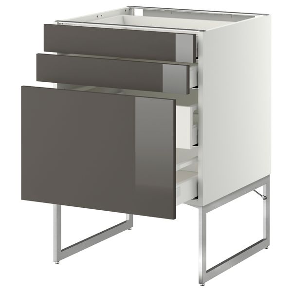 Напольный шкаф 3 фронтальных панели, 2 нижних, 2 средних ящика МЕТОД / МАКСИМЕРА, белый, Рингульт серый - схема-чертеж с размерами