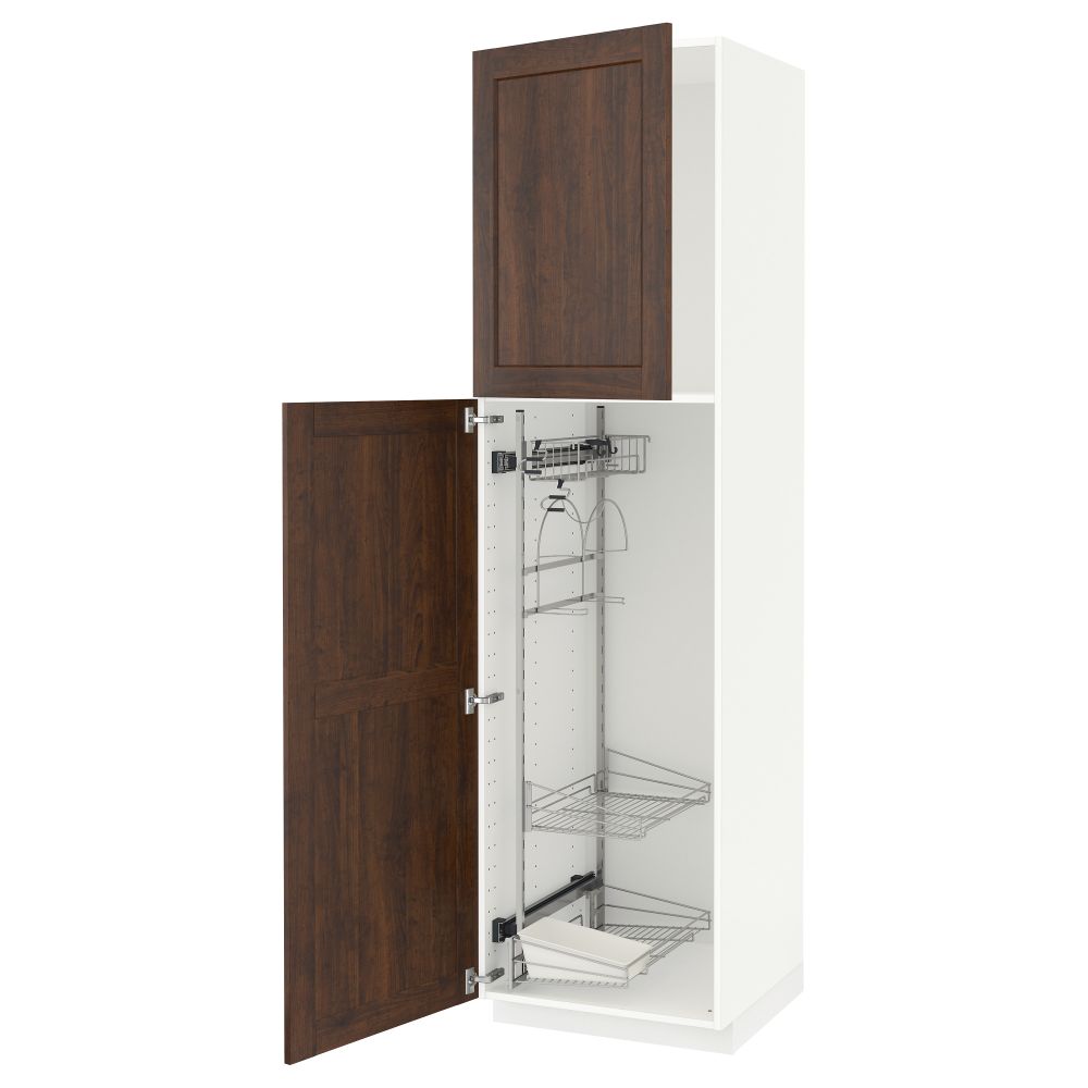 Высокий шкаф с отделением для аксессуаров, для уборки МЕТОД, белый, Эдсерум коричневый - схема-чертеж с размерами