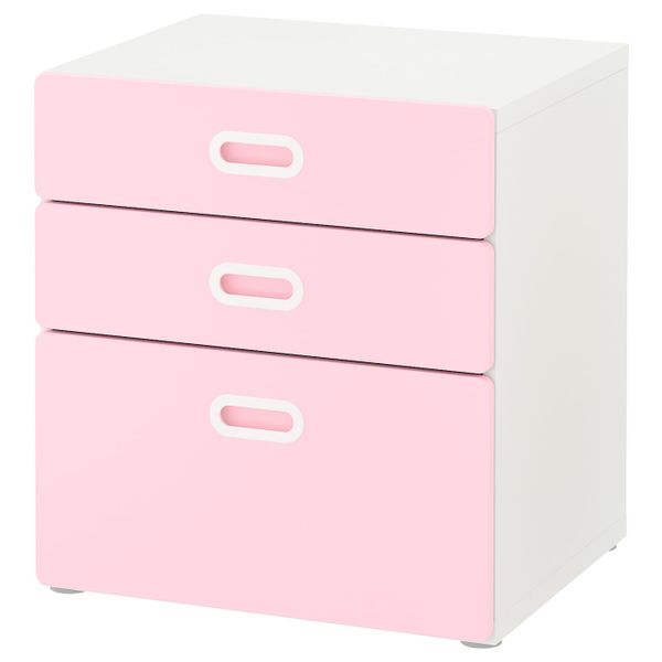 Комод с 3 ящиками, белый/светло-розовый 60x64 см IKEA STUVA СТУВА / FRITIDS ФРИТИДС 392.622.27 - фото 1