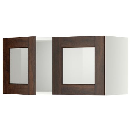 Навесной шкаф с 2 стеклянная дверями МЕТОД, белый, Эдсерум коричневый (80x40 см)