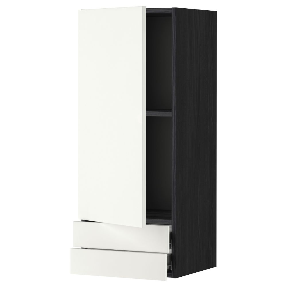 Навесной шкаф с дверцей, 2 ящика МЕТОД / ФОРВАРА, черный, Хэггеби белый - фото 1