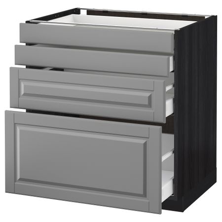 Напольный шкаф 4 фронтальных панели, 4 ящика МЕТОД / МАКСИМЕРА, черный, Будбин серый
