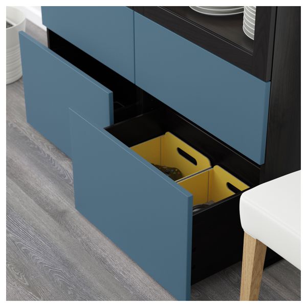 Комбинация для хранения со стеклянными дверцами БЕСТО, черно-коричневый Вальвикен, темно-синий прозрачное стекло (120x40x192 см) - схема-чертеж с размерами