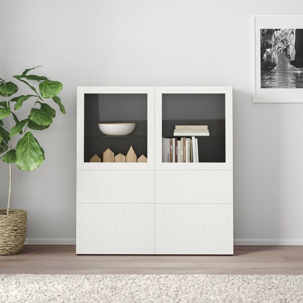 Комбинация для хранения + стеклянная дверц, черно-коричневый/вассвикен белый прозрачное стекло 120x40x128 см IKEA БЕСТО - фото 2