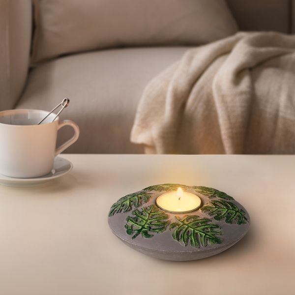Подсвечник для греющей свечи, серый, лист, 12 см IKEA МИДДАГССОЛ 704.738.78 - фото 3