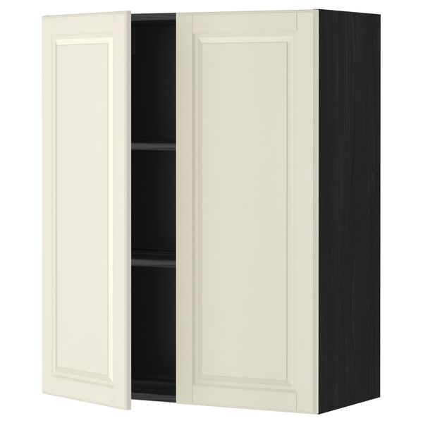 Навесной шкаф с полками, 2 дверцы МЕТОД, черный, Будбин белый с оттенком - схема-чертеж с размерами
