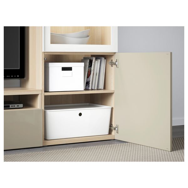 Шкаф для ТВ, комбинированный, стекляные дверцы БЕСТО, под беленый дуб, Сельсвикен глянцевый/бежевый прозрачное стекло - фото 3