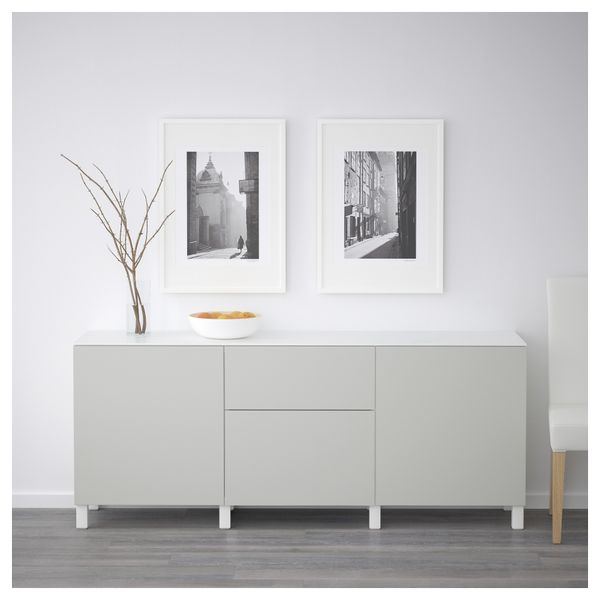 Комбинация для хранения с дверцами, ящиками БЕСТО, белый, Лаппвикен светло-серый (180x42x74 см) - схема-чертеж с размерами