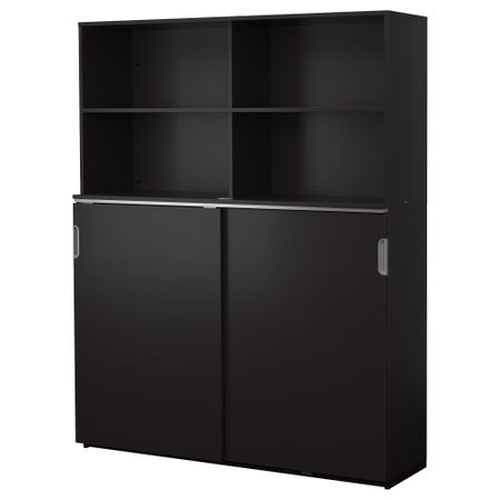 Комбинация для хранения с раздвижной дверцами ГАЛАНТ, черно-коричневый (160x200 см)