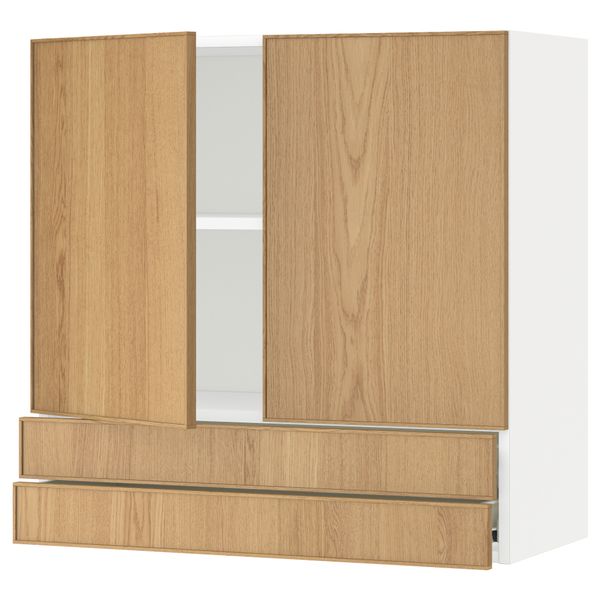 Навесной шкаф, 2 дверцы, 2 ящика МЕТОД / ФОРВАРА, белый, Экестад дуб - схема-чертеж с размерами