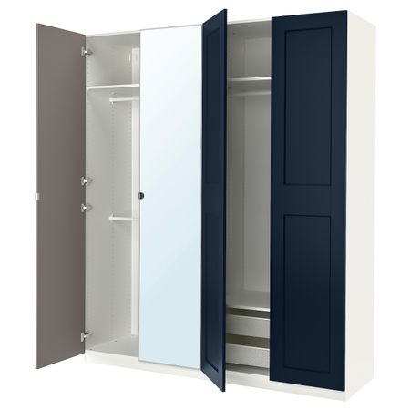 Гардероб, комбинация, белый/темно-синий зеркальное стекло 200x60x236 см IKEA PAX ПАКС / GRIMO/VIKEDAL ГРИМО/ВИКЕДАЛЬ 694.781.36
