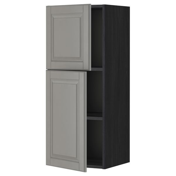 Навесной шкаф с полками, 2 дверцы МЕТОД, черный, Будбин серый - схема-чертеж с размерами