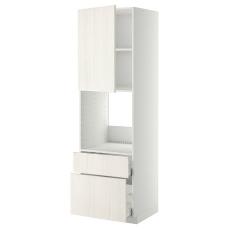 Высокий шкаф для духовки + дверь, 2 ящика МЕТОД / МАКСИМЕРА, белый, Росдаль белый