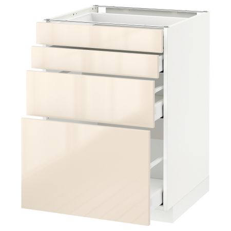 Напольный шкаф 4 фронтальных панели, 4 ящика МЕТОД / МАКСИМЕРА, белый, Рингульт кремовый